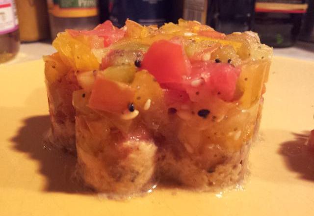 Tartare de tomate à l'ancienne sur son lit de sardine