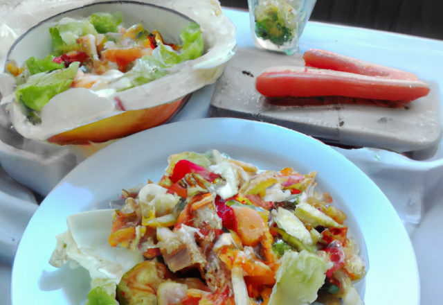 Salade de Poulet Fermier d'Auvergne, Tagliatelles de légumes d'été en ratatouille servies glacées