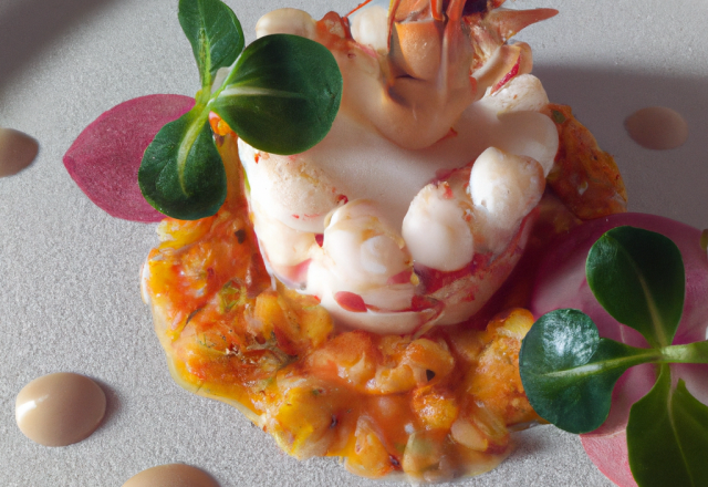 Tartare de langoustine, chèvre frais et bouillon