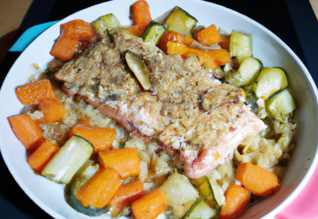 Crumble aux 2 saumons, courges et poireaux