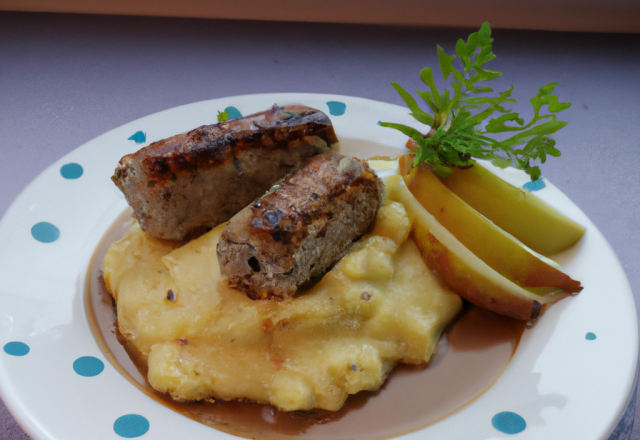 Pomme purée à la moutarde de Meaux et boudin grillé