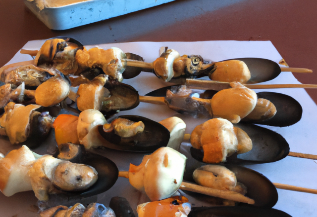 Brochettes de moules lardées