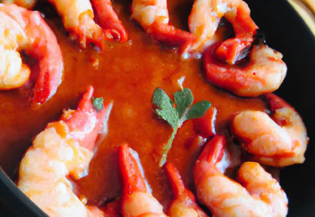 Crevettes sauce rouge