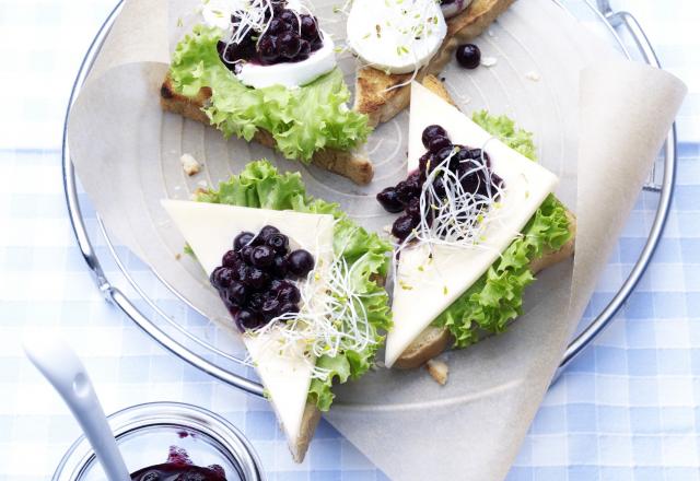 Toasts au Fromage de Chèvre avec Trempette aux Myrtilles