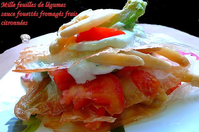 Mille feuilles de légumes sauce fouettés fromagés frais citronnées