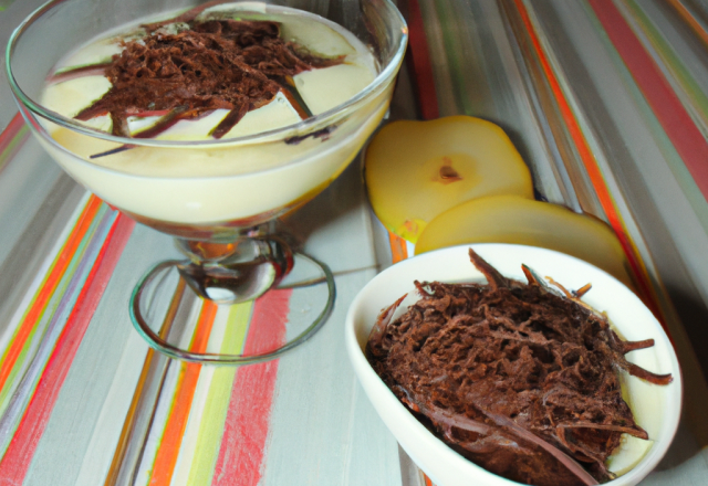 Yaourts à la poire et vermicelles de chocolat