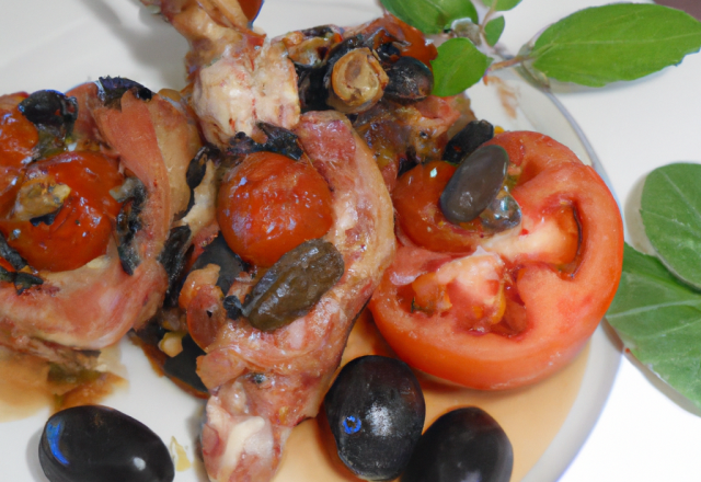 Saltimbocca de râble de lapin aux tomates confites et aux olives noires