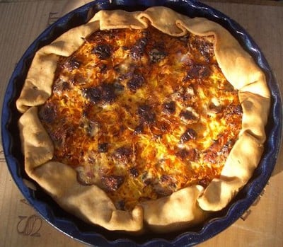 Tarte au potiron, carotte, bacon et bleu d'Auvergne