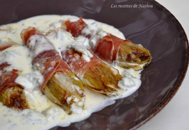 Chicons braisés au jambon cru et au gorgonzola