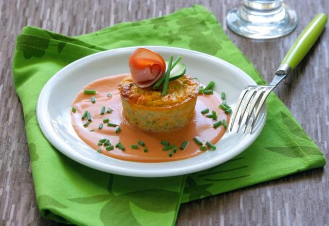 Petits flans aux courgettes, bacon et Ketchup