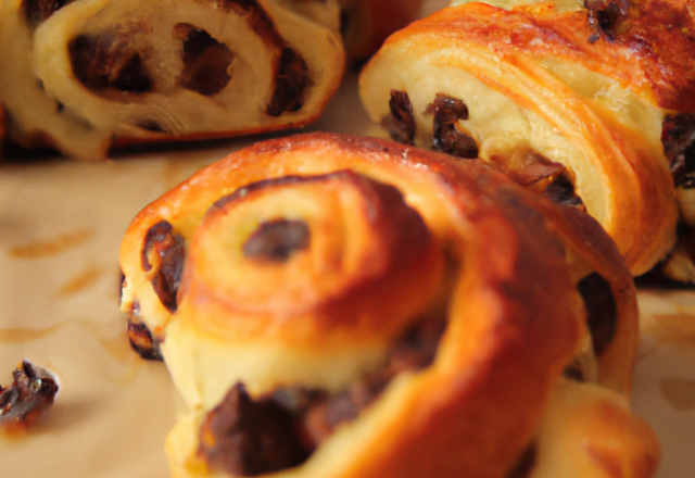 Brioche roulée au chocolat et raisins secs