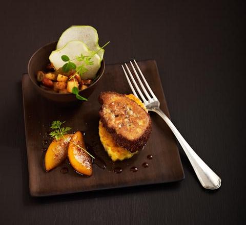 Pain perdu de foie gras aux pommes et pain d'épices