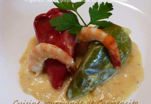 Piquillos farcis au cabillaud et aux  gambas