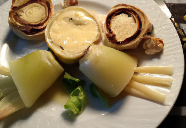 Poire feuilletée, fondue d'échalotes et Roquefort Papillon