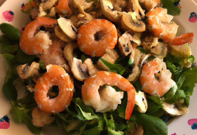 Salade de crevettes aux cèpes