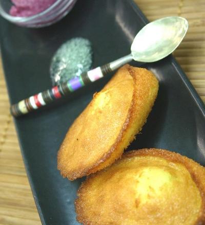 Grosses madeleines au Roquefort, sorbet Vin rouge épicé