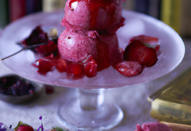 Glace à la fraise au sirop de violette