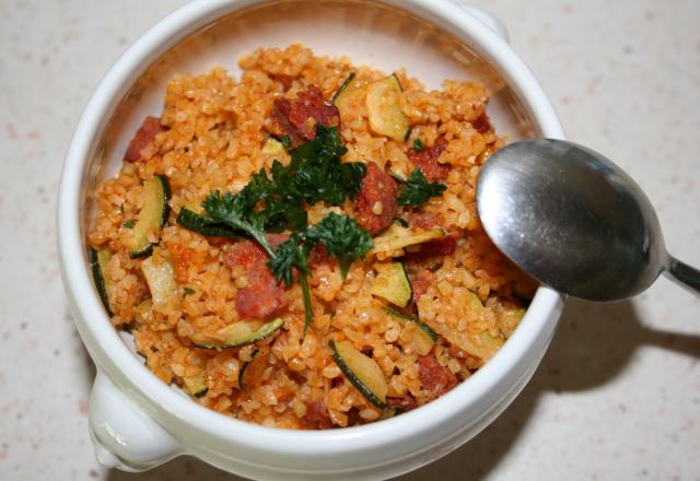 Risotto au boulgour, courgette et chorizo