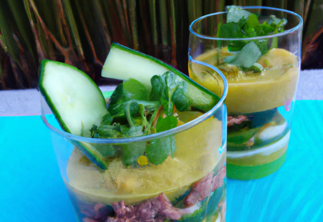 Mousse de concombre et bœuf façon thaï en verrine