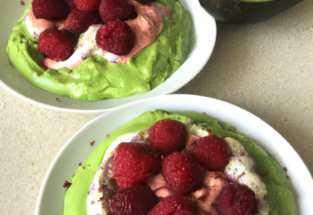 Dessert à l'avocat et aux framboises