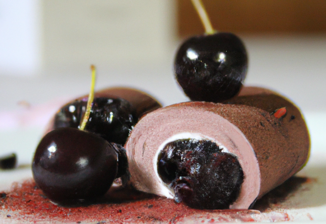 Roulé à la mousse au chocolat et cerises noires