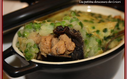 Parmentier de veau aux petits pois et trompettes