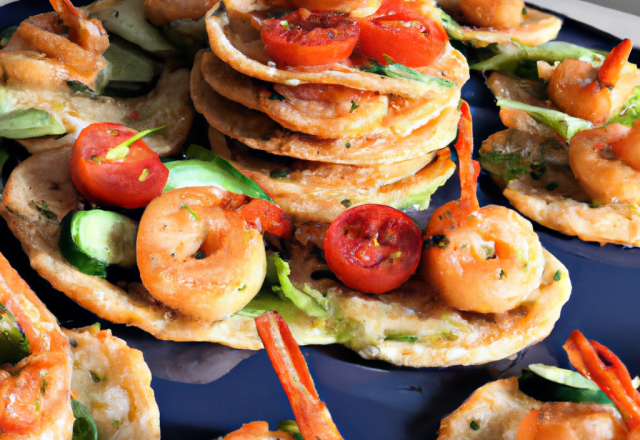 Gambas et leurs galettes de légumes