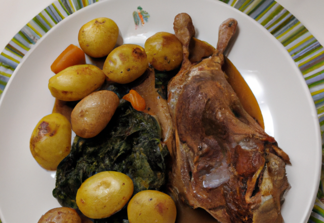 Lapin rôti à la fondue de cresson et sa galette de pommes de terre