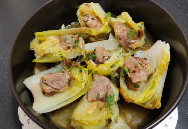 Cocotte d'endives aux viandes fumées et Sylvaner d'Alsace