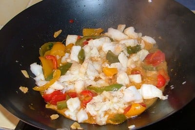 Sauté de flétan aux poivrons