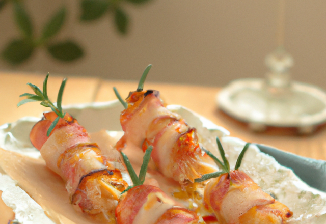 Brochettes de langoustines au bacon