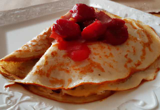 Crêpes aux pêches et au coulis de framboises