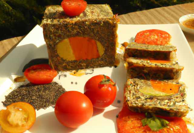 Terrine de légumes au sésame et son nectar de tomates