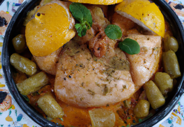 Tajine de poulet au citron confit traditionnel