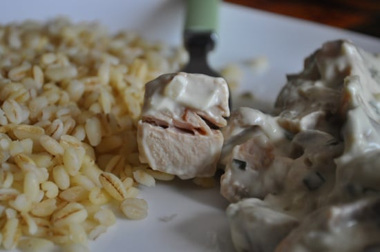 Saumon et champignons à la crème de ciboulette