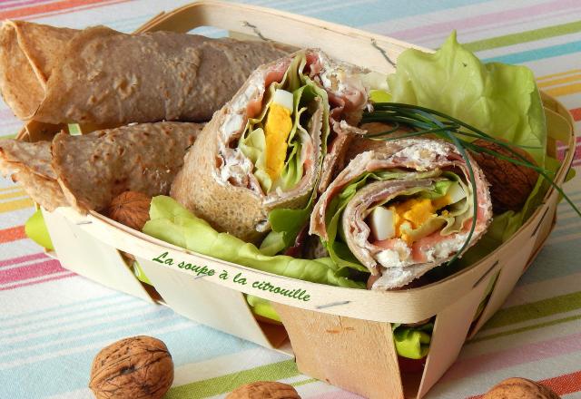 Wraps de sarrasin fromage aux noix et jambon de Parme