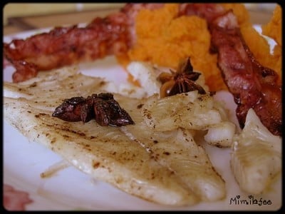 Filets de daurade au lard anisé et purée de patates douces