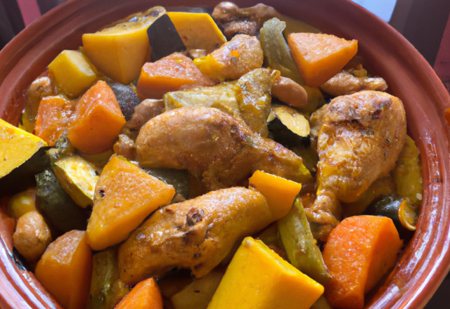 Tajine de poulet à la mangue et au potiron