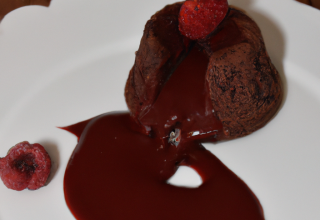 Fondant au chocolat avec son coulis de framboise