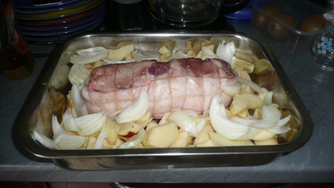 Rôti de porc aux pommes miellées