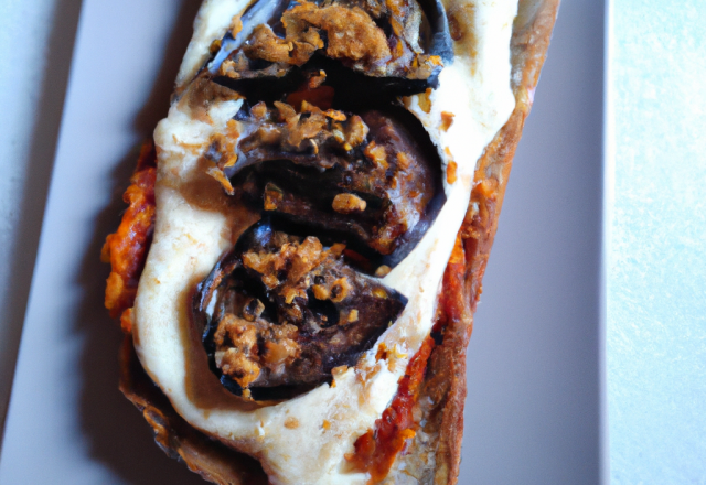 Tartine pain d'épices, crème d'aubergine et fromage basque