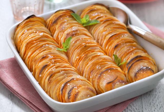 Gratin de pommes de terre et de patates douces à la fleur de sel