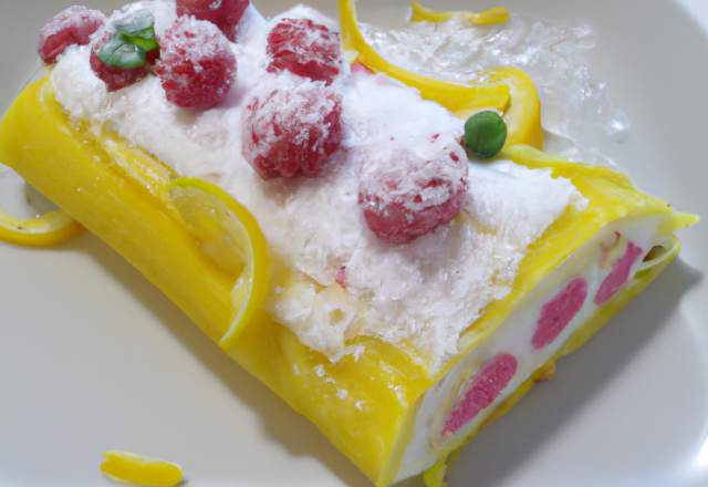 Bûche en neige, citron et framboises