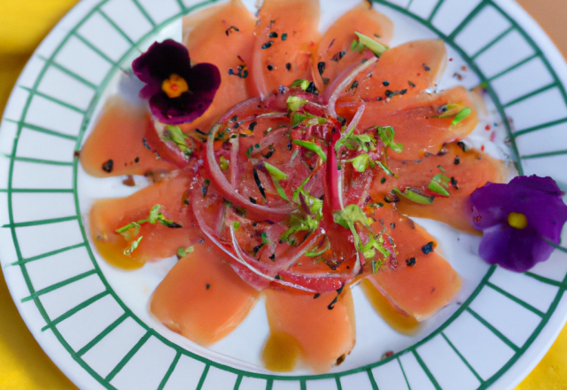 Carpaccio de Saumon au Caramel d'Hibiscus