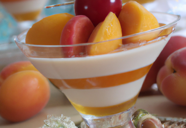 Verrine abricotine sur lit de fruits rouges