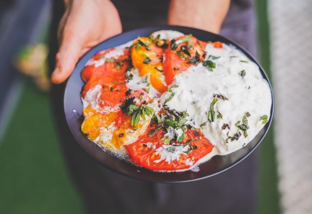 Tomates confites, émulsion menthe poivrée