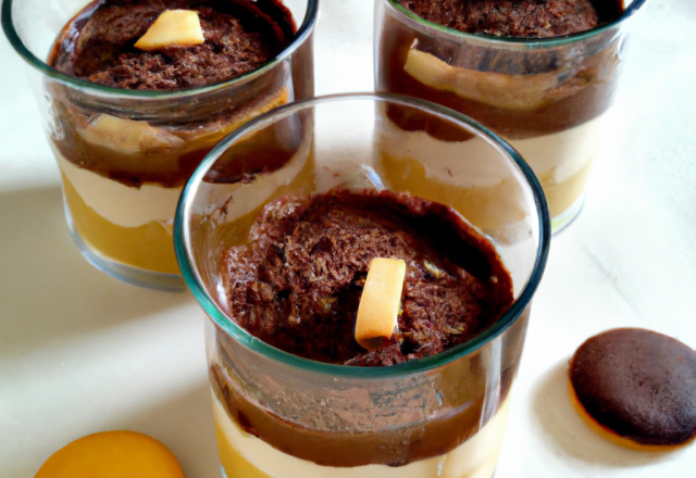 Verrines à la mousse au chocolat au lait compote de pomme et biscuits