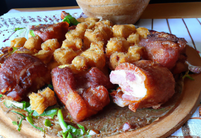 Epaule de cochon de lait cuite au miel, beignets savoyards