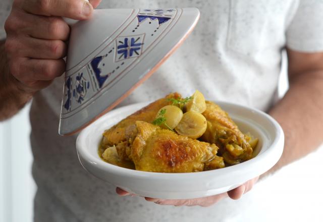 Tajine de poulet au citron confit et au safran