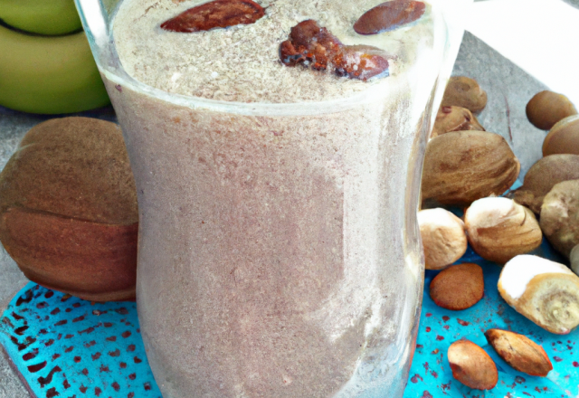 Recette de smoothie sans sucre au lait : noix de coco, amandes, dattes, banane